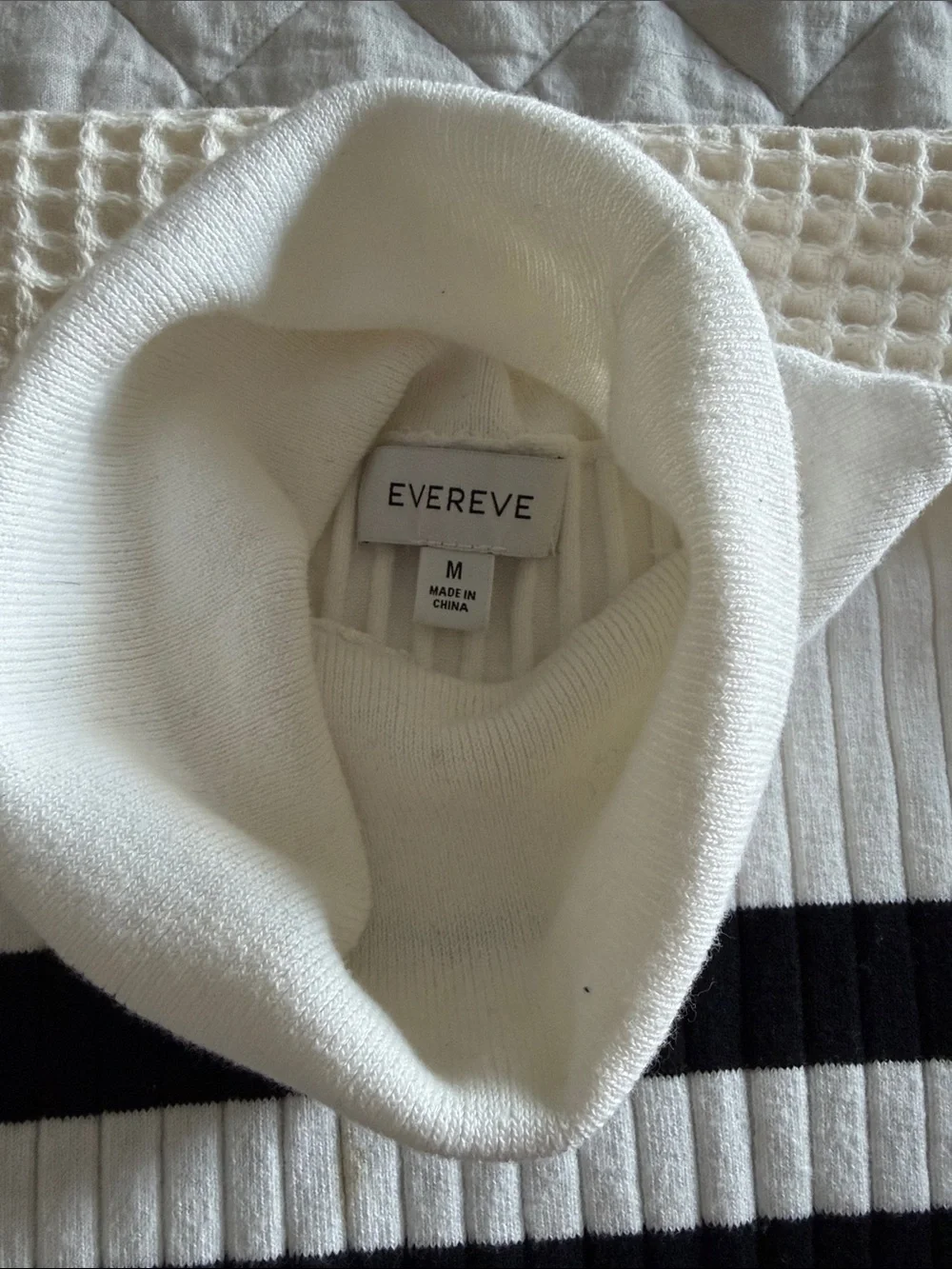 Evereve Black & White Striped Turtleneck Sweater